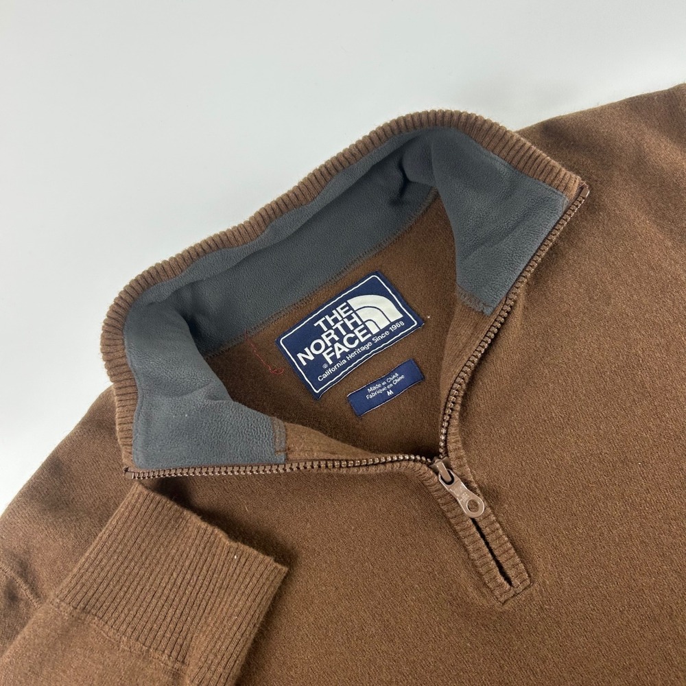 The North Face Mens M VTG Brown Merino Wool Blend Quarter Zip Heritage Sweater
